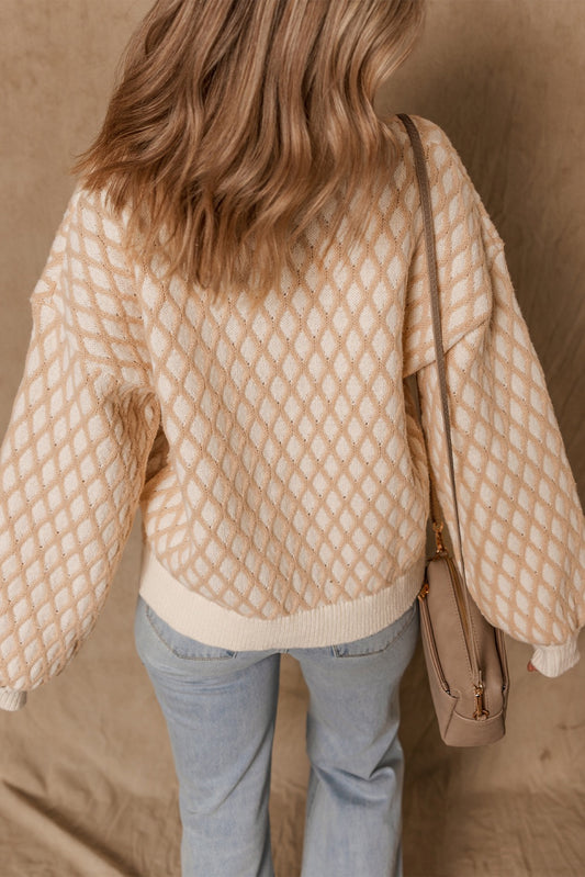 White & Tan Hatch Sweater
