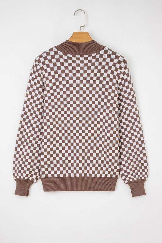 Checkered Creme and Brown Sweater