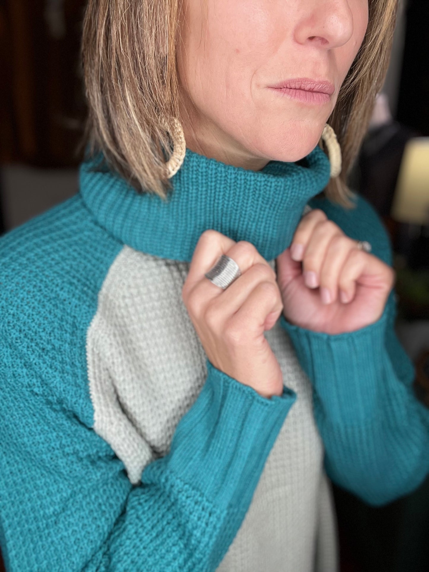 Chunky Teal Waffle Sweater
