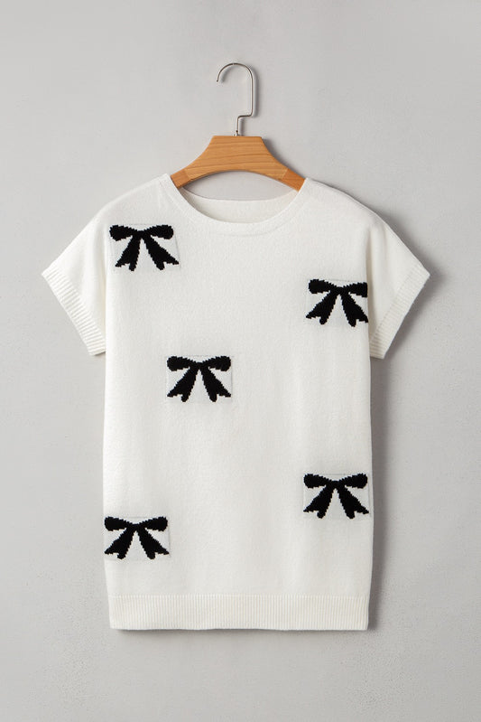 Black Bow Short Sleeve Sweater