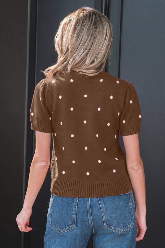 Chestnut Polka Dot Short Sleeve Sweater