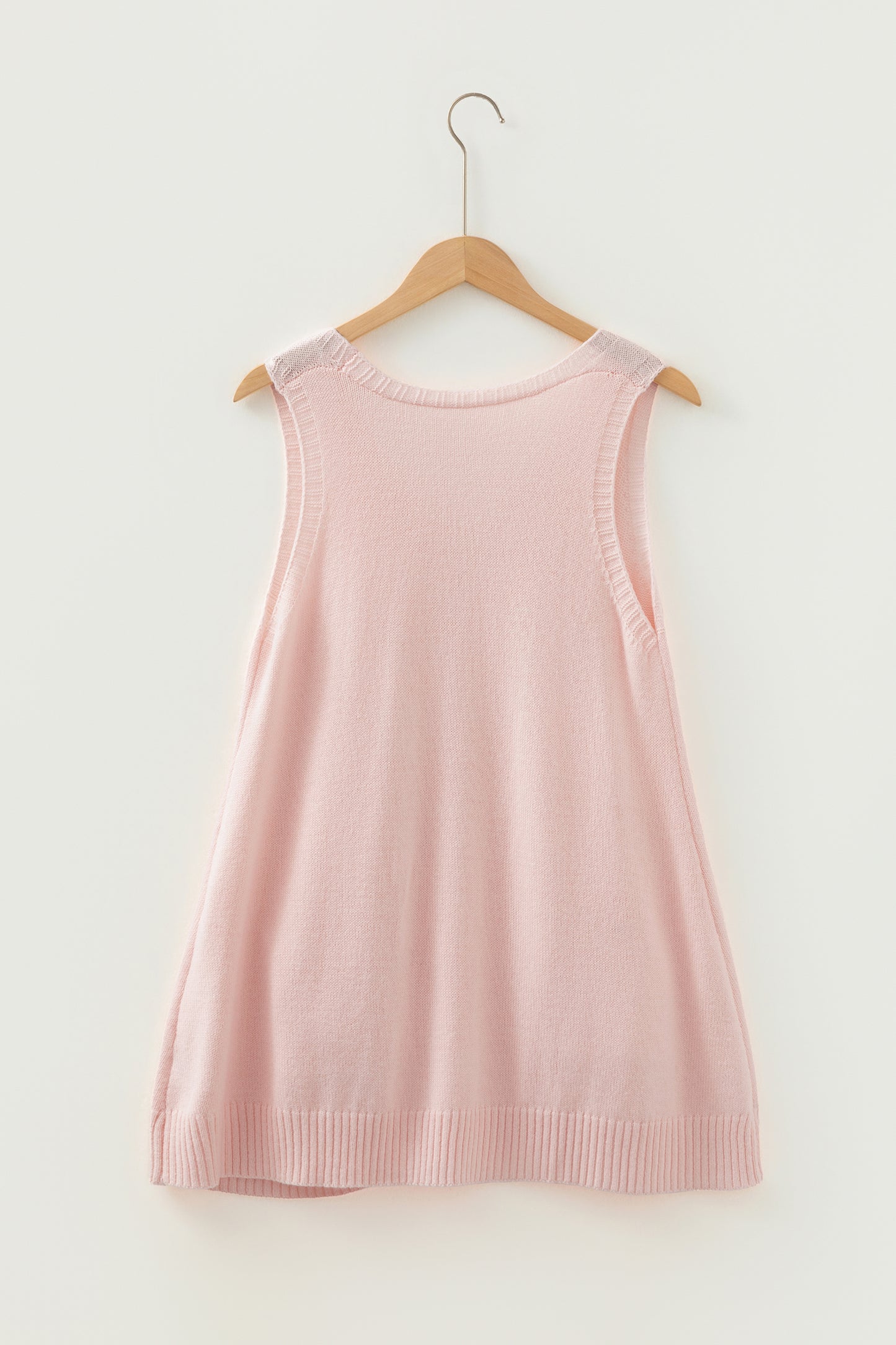 Pink Ribbed V-Neck Sweater Vest Tunic