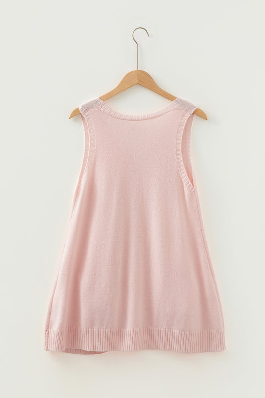 Pink Ribbed V-Neck Sweater Vest Tunic