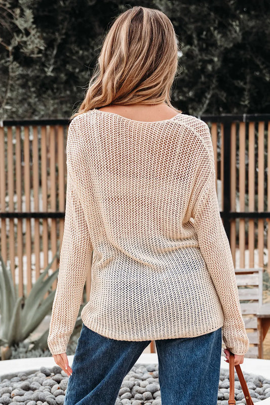 Tan Crochet Hollow-out Sweater