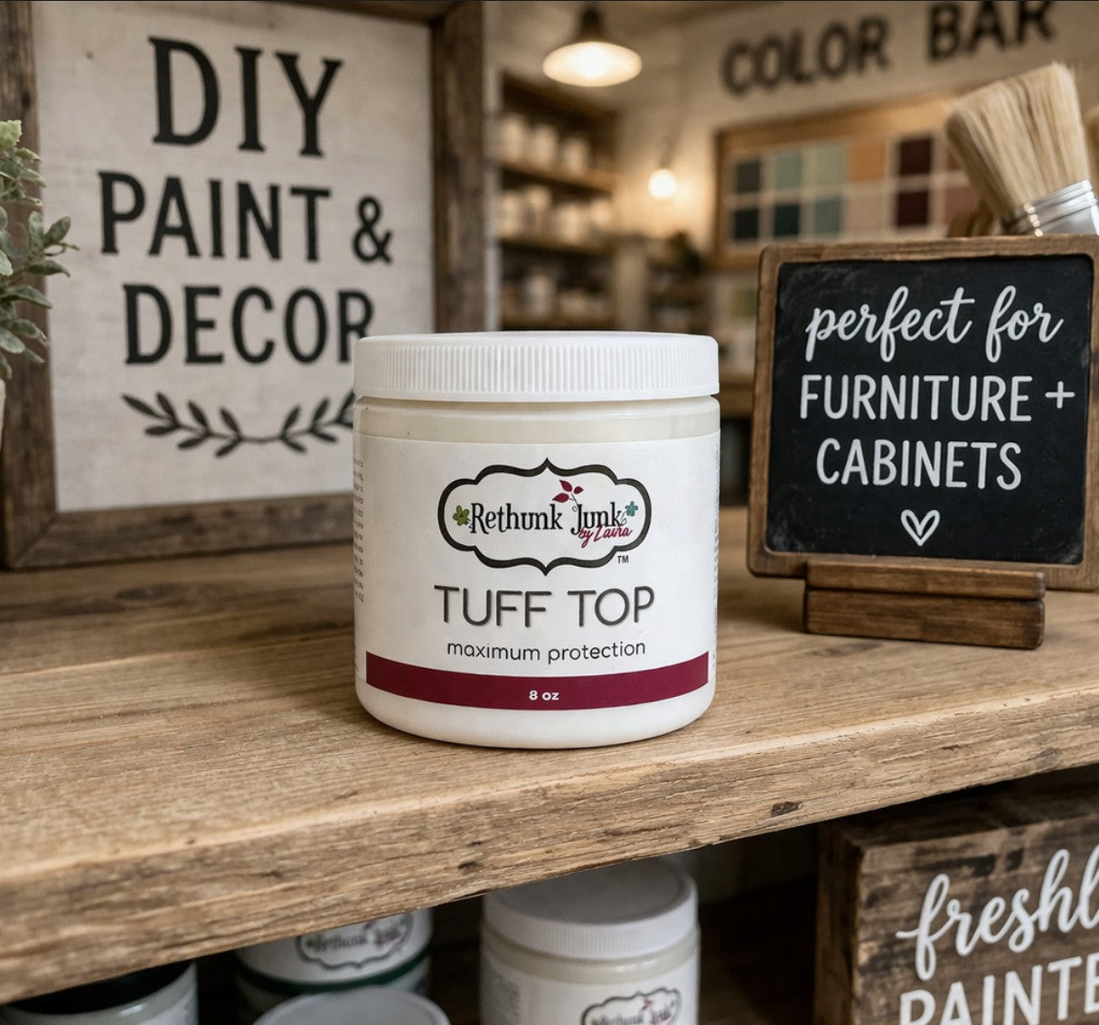 jar of Tuff Top Protectant sitting on the shelf in a DIY shop