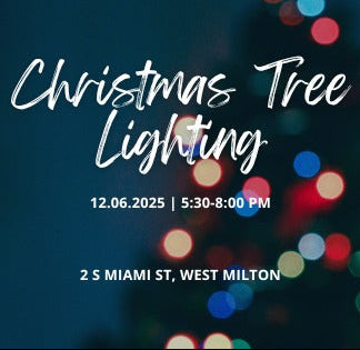 Promotional poster for Christmas tree lighting event with blurred lights and Kasi Services logo.