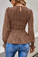 Load image into Gallery viewer, Brown Floral Smocked Peplum Top