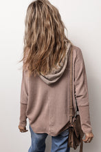 Load image into Gallery viewer, Brown Flap Pocket Patchwork Corded Drawstring Hoodie