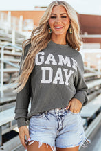 Load image into Gallery viewer, Grey Corded GAME DAY Graphic Long Sleeve Top