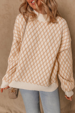 White & Tan Hatch Sweater