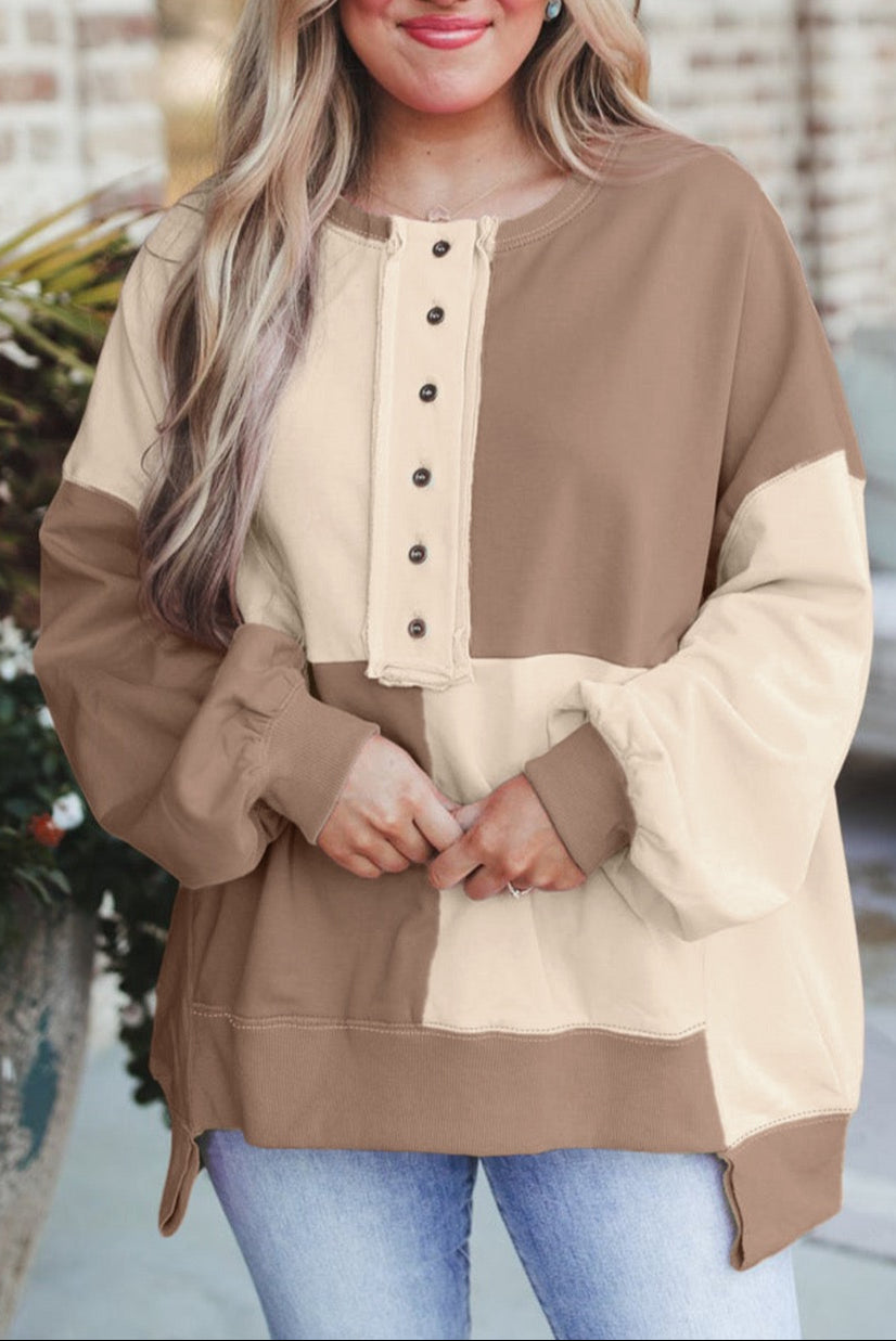 Oversized Henley Sweatshirt