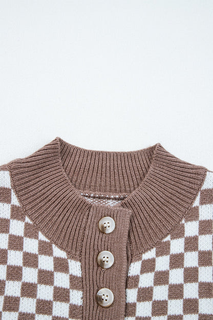 Checkered Creme and Brown Sweater