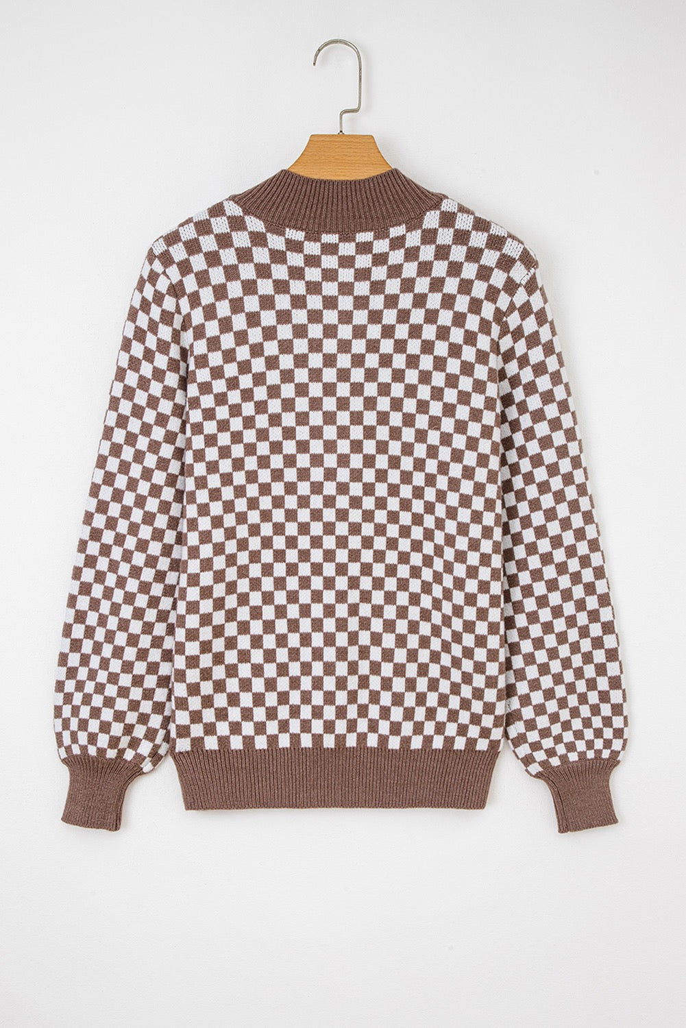 Checkered Creme and Brown Sweater