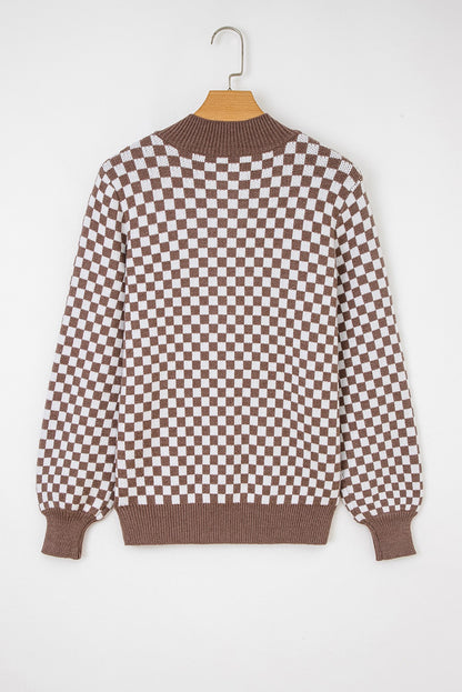Checkered Creme and Brown Sweater