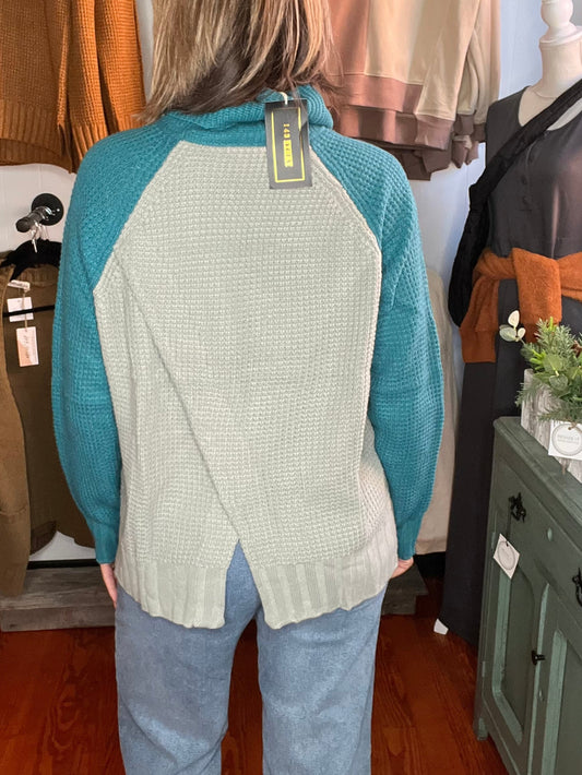 Chunky Teal Waffle Sweater