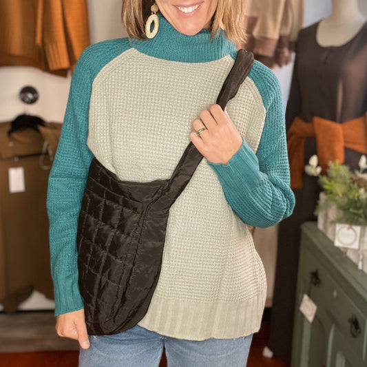 Chunky Teal Waffle Sweater