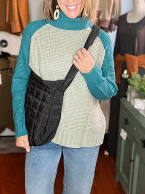 Chunky Teal Waffle Sweater