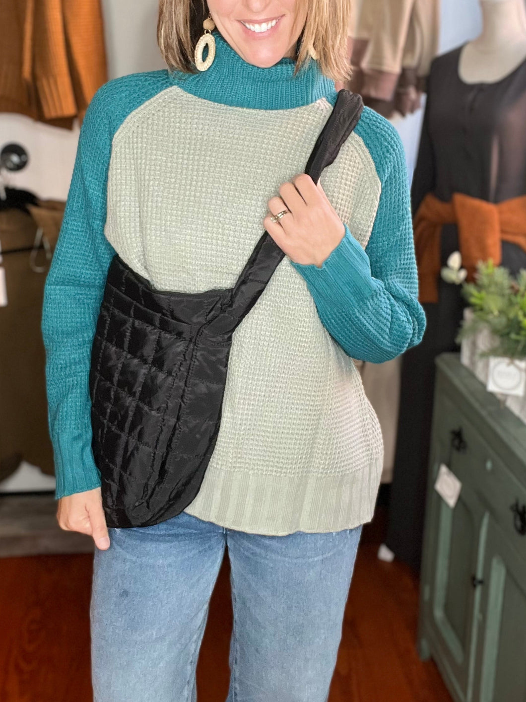 Chunky Teal Waffle Sweater