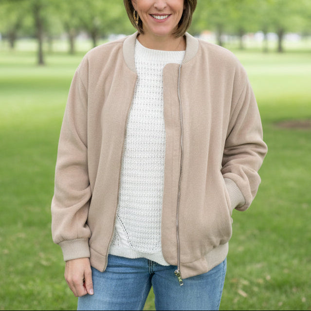 Beige Bomber Lined Jacket