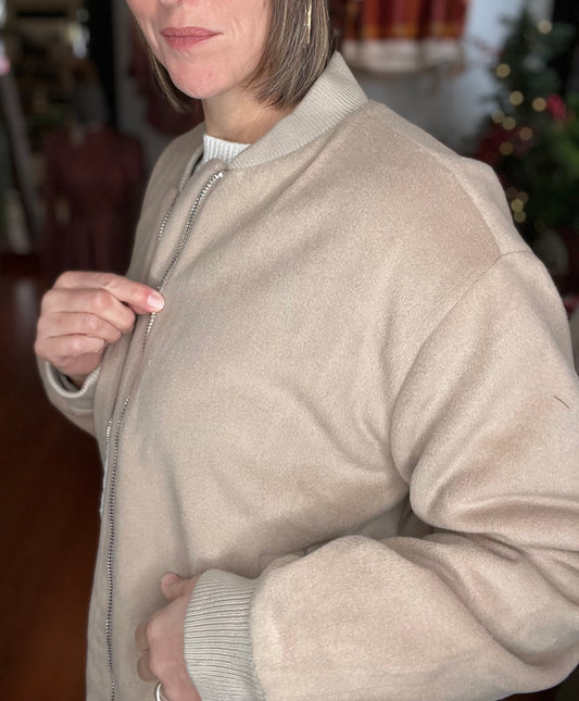 Beige Bomber Lined Jacket