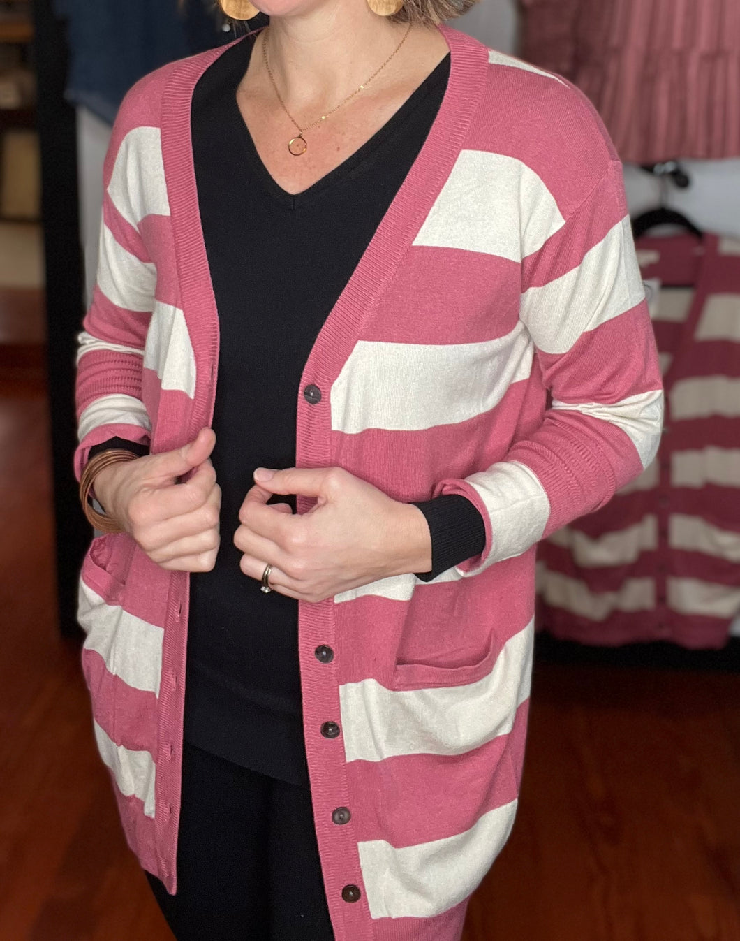 Pink Striped Cardigan