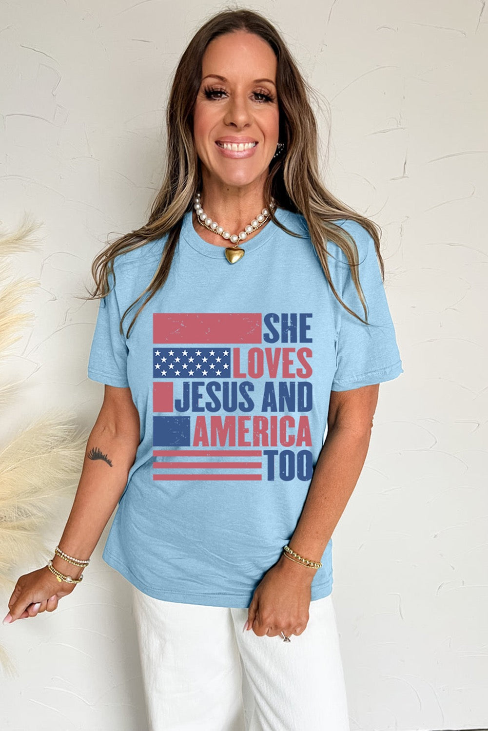 Light Blue SHE LOVES JESUS AND AMERICA TOO Tee