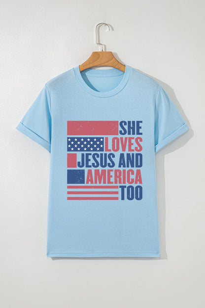 Light Blue SHE LOVES JESUS AND AMERICA TOO Tee