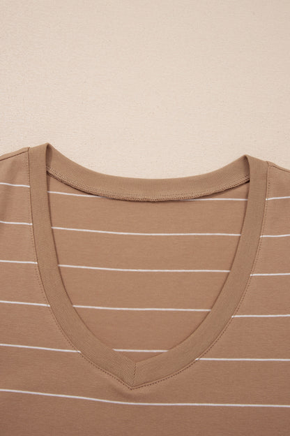 Khaki Striped Maxi T Shirt Dress