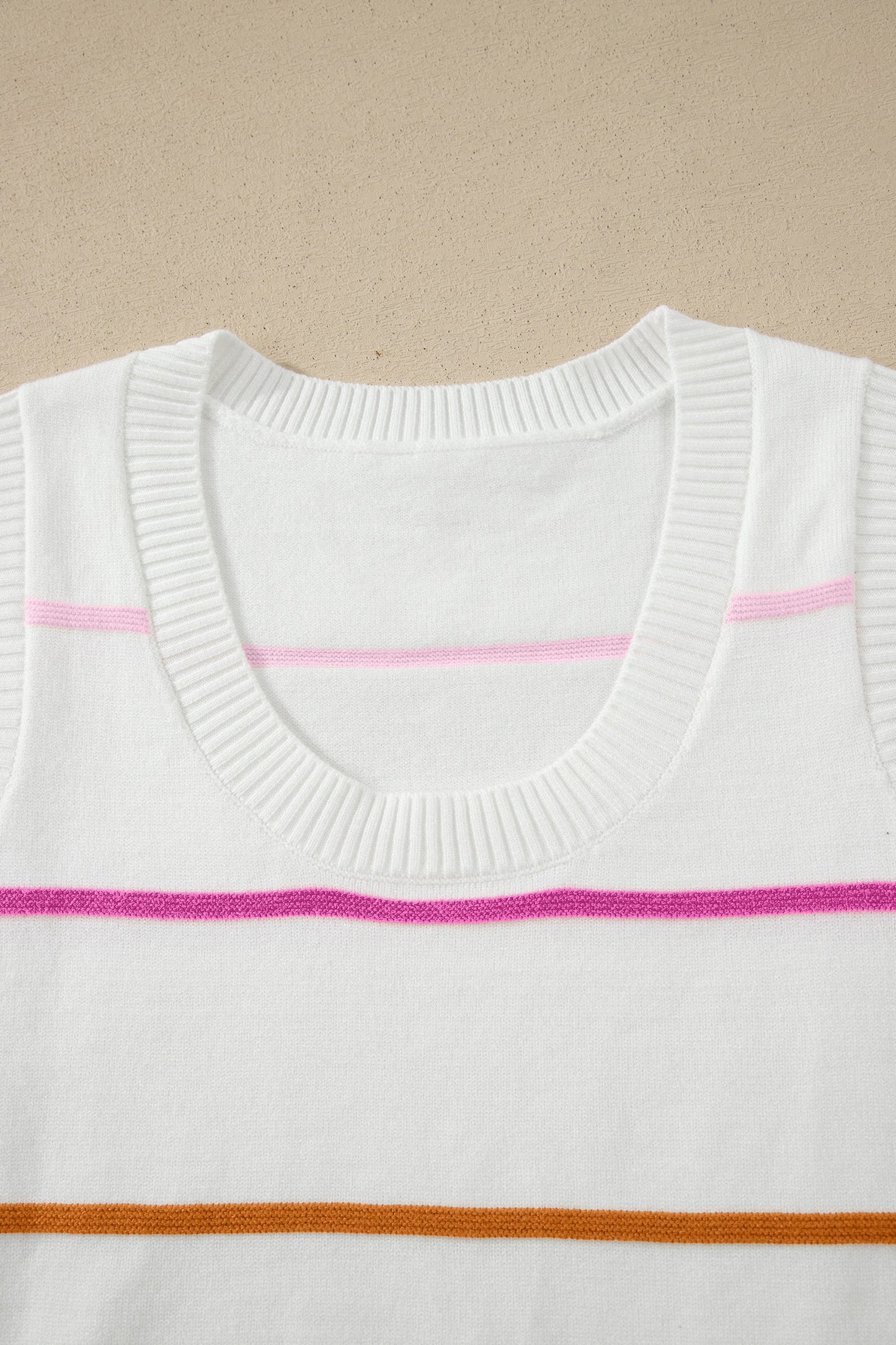 White Stripe Round Neck Knitted Sweater Tank