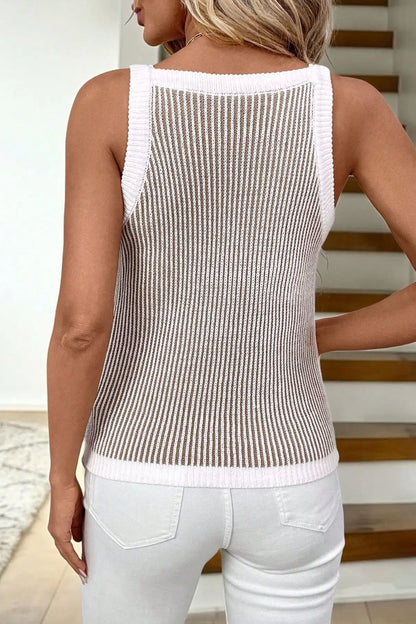 Khaki Ribbed Knit Sweater Tank Top