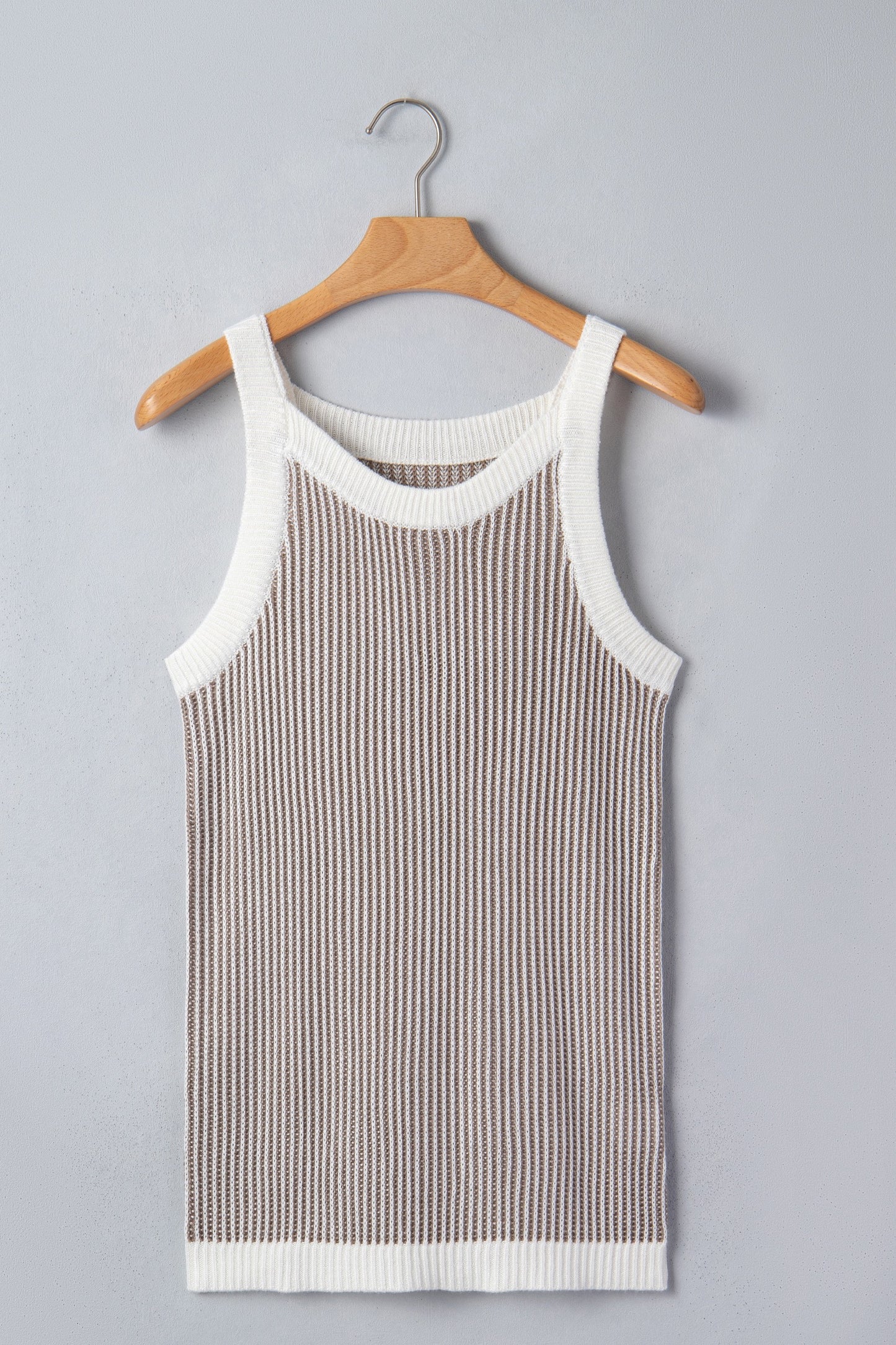 Khaki Ribbed Knit Sweater Tank Top