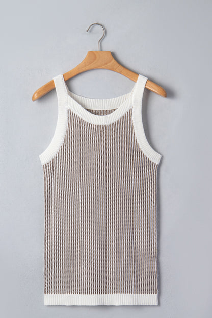 Khaki Ribbed Knit Sweater Tank Top