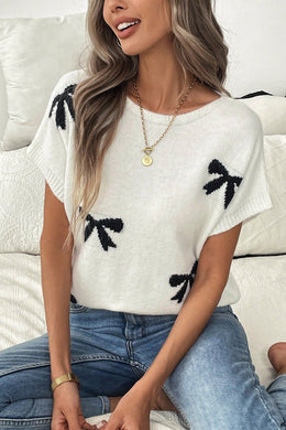 Black Bow Short Sleeve Sweater