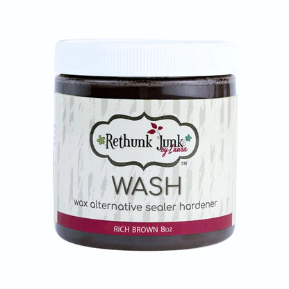 Jar of Rethunk Junk by Laura Wash wax alternative sealer hardener on a white background