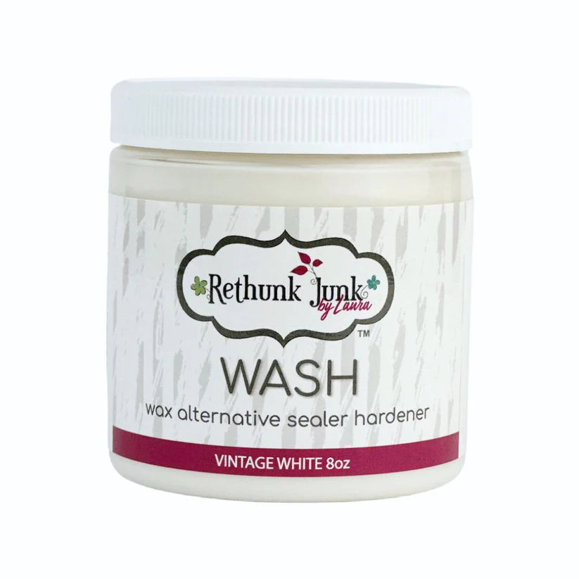 Jar of Rethunk Junk Wash wax alternative sealer hardener on a white background
