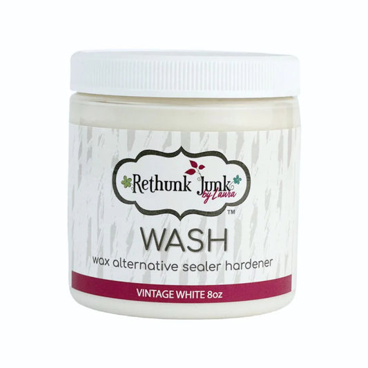 Jar of Rethunk Junk Wash wax alternative sealer hardener on a white background