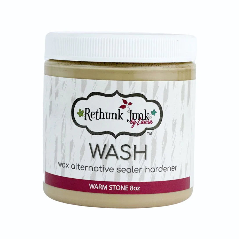 Jar of Rethunk Junk by Laura Wash wax alternative sealer hardener on a white background
