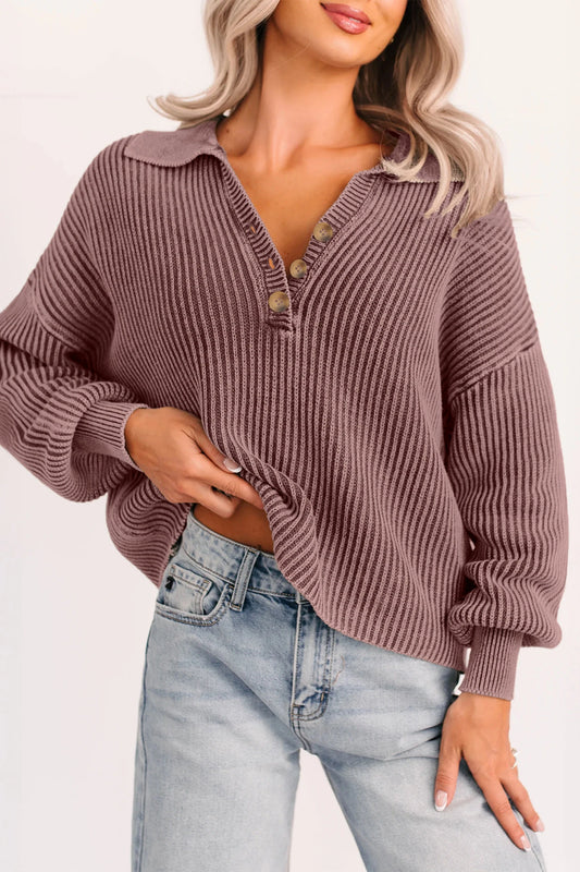 Dark Brown Knitted Button Sweater