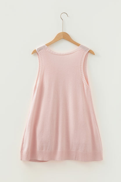 Pink Ribbed V-Neck Sweater Vest Tunic