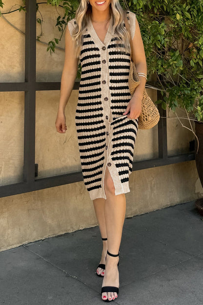 Striped Buttoned Sweater Dress